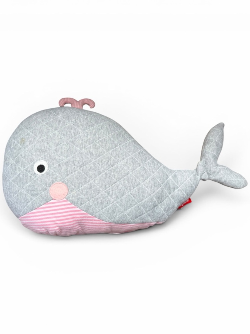 Sigikid Whale Plush Pillow Gray Pink Quilted Soft Toy 15.5in Cute Striped